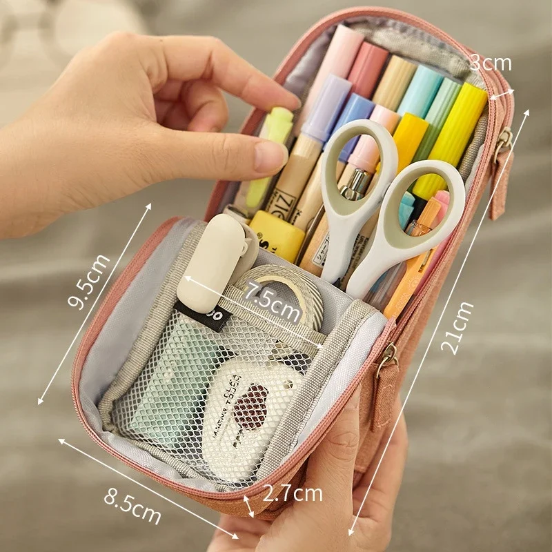 Imagem -02 - Estojo de Duas Camadas com Suporte Dobrável Tecido Suporte para Lápis Bolsa de Armazenamento para Papelaria Escritório e Escola A6171