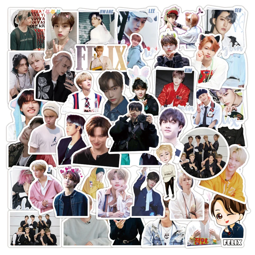 50PCS Korean Men's Group Stray Kids Handsome Stickers for Luggage Laptop IPad Gifts Journal Waterproof Stickers