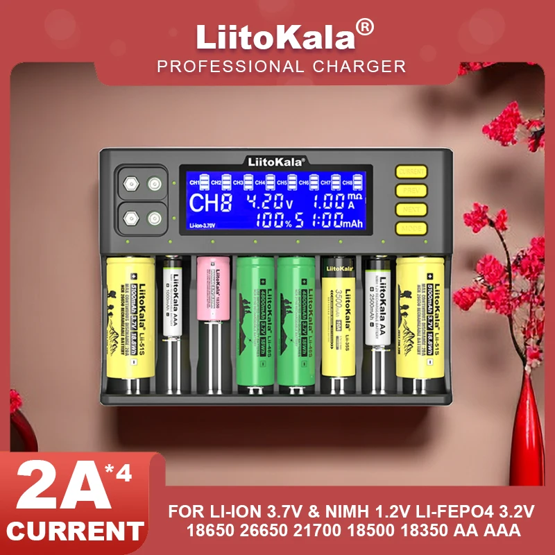 Liitokala Lii-S8 Lii-600 Lii-500 Lii-202 3.7V ładowarka, ładowanie 18650 18350 21700 26650 AA Ni-MH i baterie litowe