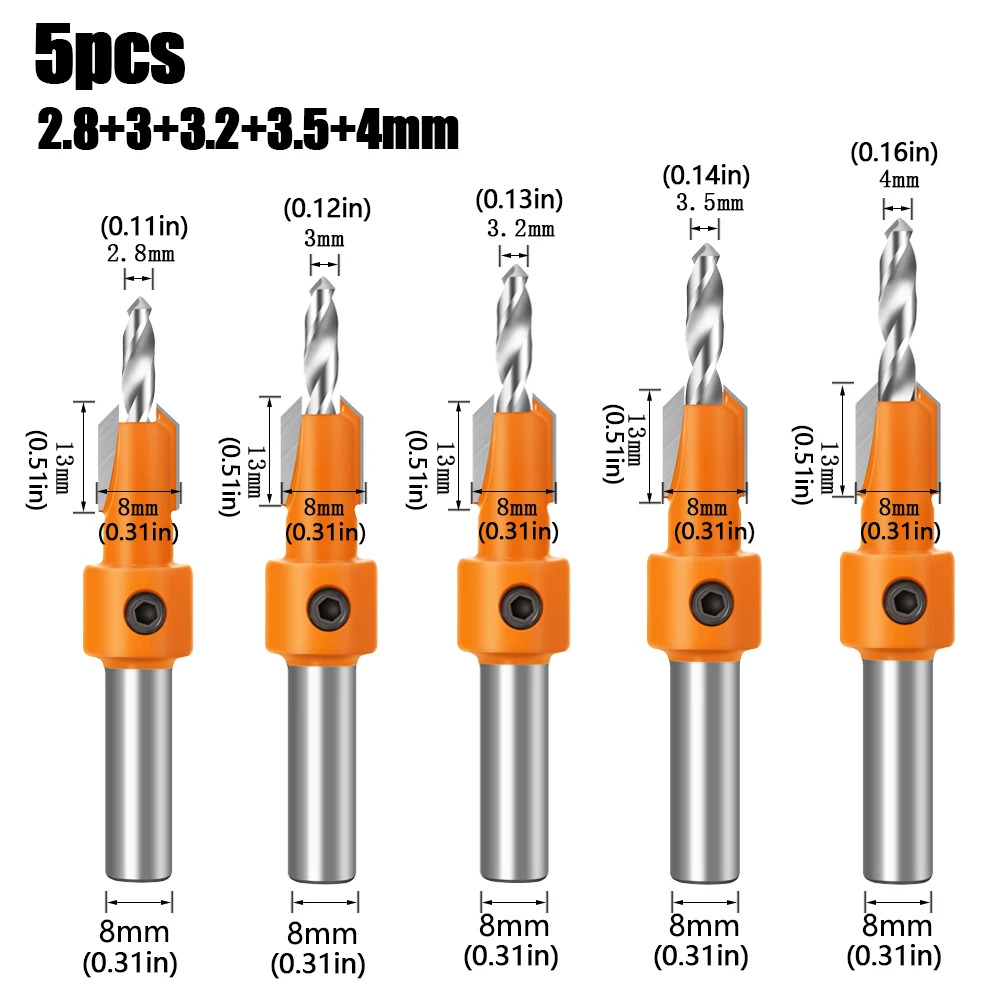 8mm Shank HSS Woodworking Countersink Router Bit Set Screw Extractor Remon Demolition for Wood Milling Cutter