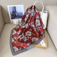 68cm Rose Printed Scarf Women's New Spring and Summer Imitation Silk Square Scarf Fashion Versatile Headscarf Shawl