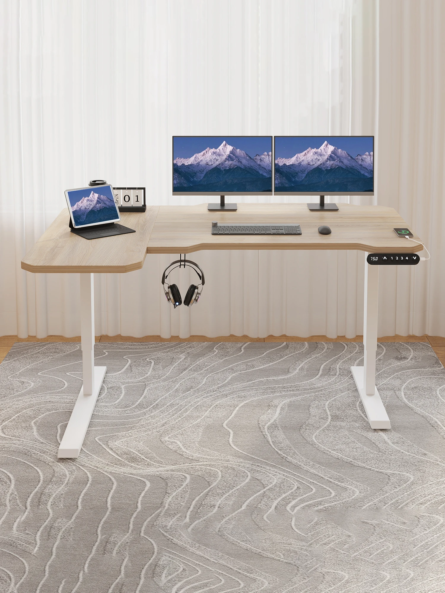 Radlove l schreibtisch elektrisch höhenverstellbar elektrisch schreibtische eckschreibtisch l förmiger tisch stehpult bürotische, 150cm, Beige