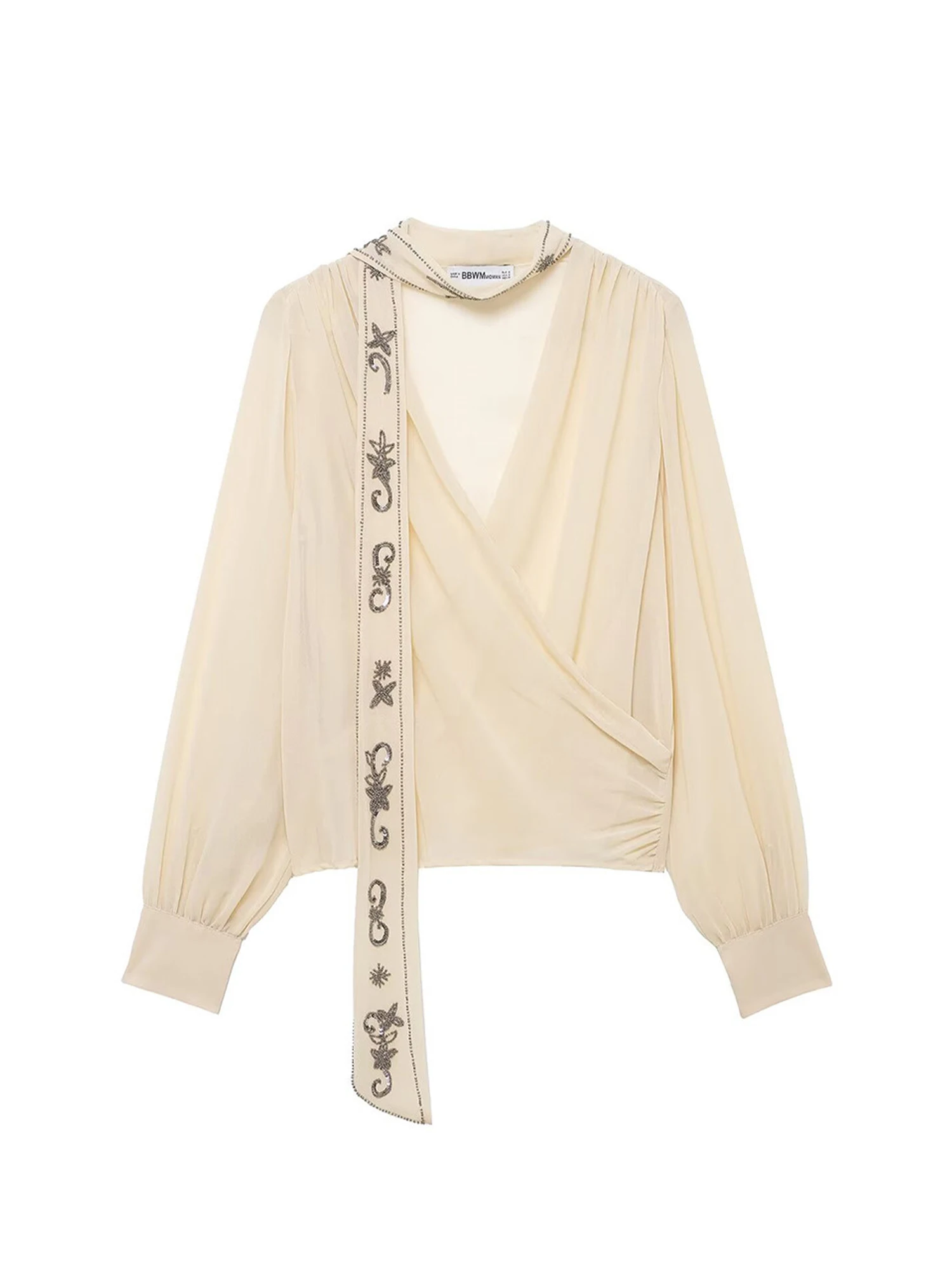 

Women's Apricot Shirts Blouses Vintage Elegant 2000s Aesthetic Long Sleeve V-Neck Shirt For Women Fashion Clothes Spring Autumn