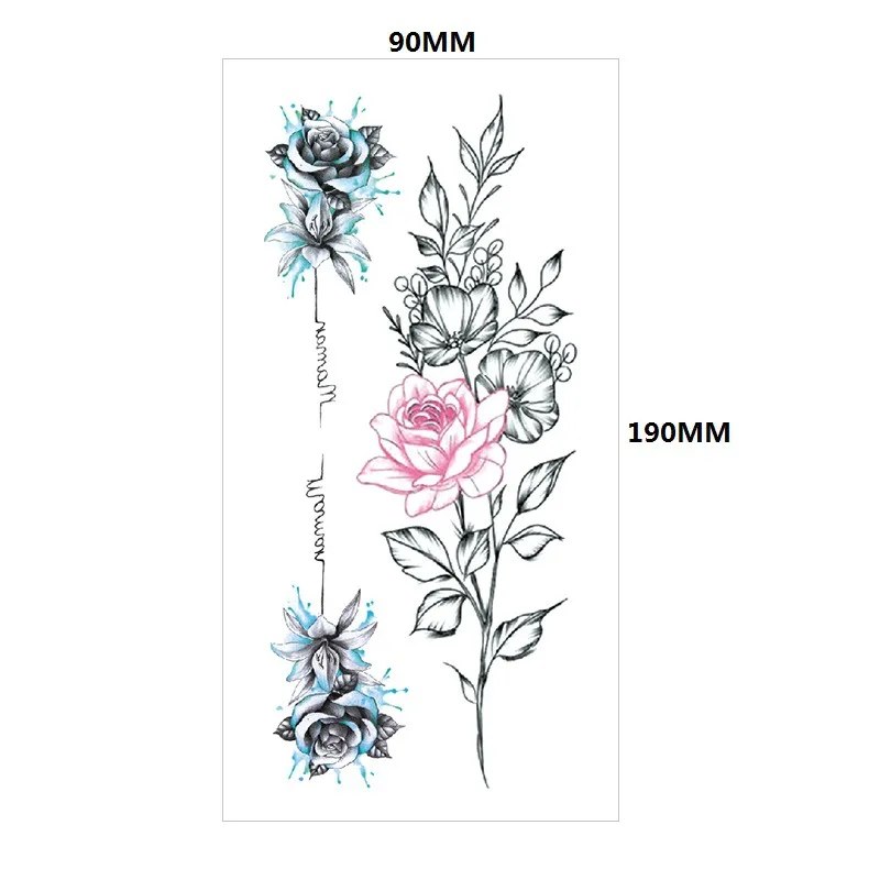 Tatouages de grandes fleurs réalistes pour femmes et filles, faux tatouage temporaire longue durée, branche de fleurs florales sexy, main et cou