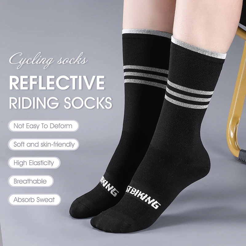 WEST BIKING Aero Socks Cycling Non-Slip Reflective Striped Long Socks MTB Racing Bike Compression Socks Football Sports Socks