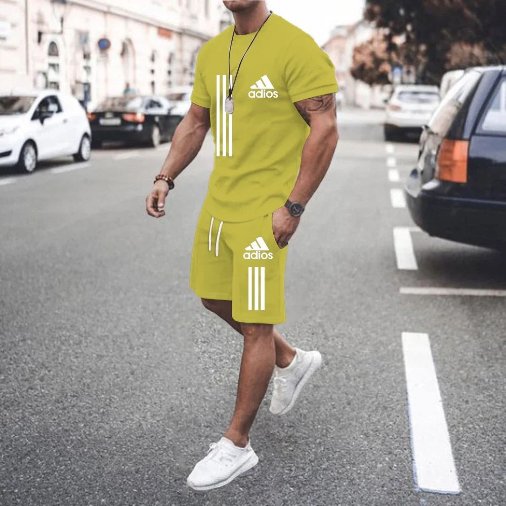 2024 Fashion Summer t-shirt da uomo set + pantaloncini sportivi Casual 2 pezzi t-shirt da jogging in cotone stampato a maniche corte di marca