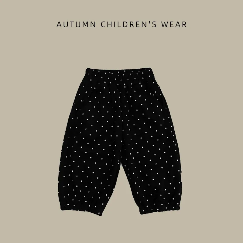 Spring and Autumn New Wave Point Casual Pants, Children's Black Leg Tights, Boys and Girls' Baby Western Lantern Pants