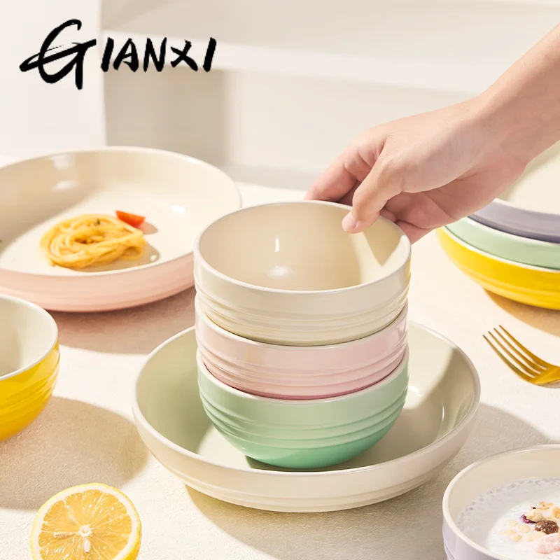 GIANXI Ceramic Gradient Design Fruit Salad Bowl Household Curry Rice Bowl Nordic Style Kitchen Plates Dinner Sets