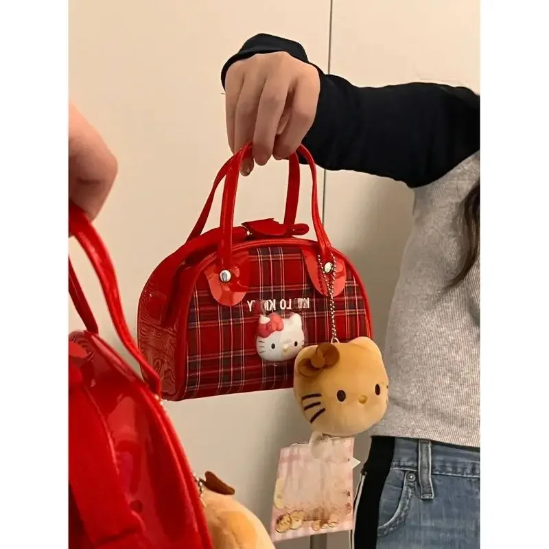 Sanrio-Bolso de hombro a cuadros de hello kitty cat KT, bolsa de mensajero portátil bonita, bolsa de cambio de viaje nueva de moda, animación de dibujos animados