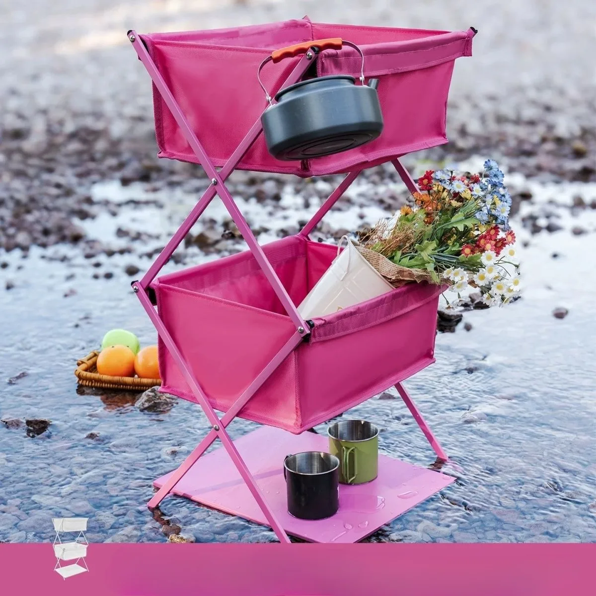 Outdoor Blackened Aluminum Alloy Storage Rack, Deformable Folding Table, Multifunctional Camping, Portable Dual-use