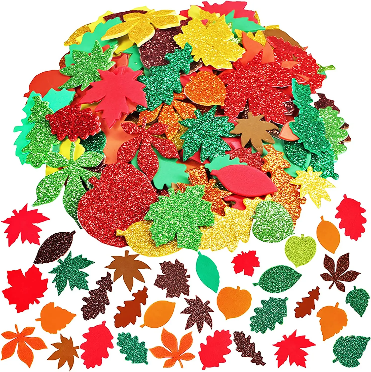 1bag/LOT.Glitter Autumn leaf foam stickers Wall stickers Harvest Festival Thanksgiving Day cafts Kindergarten arts DIY handmade