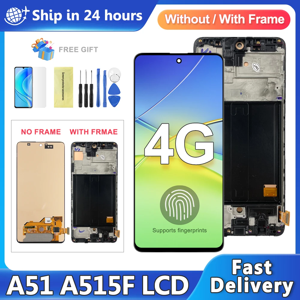 OLED A51 Display For Samsung A51 LCD SM-A515 SM-A515F A515 Display Touch Screen Digitizer Assembly Replacement A51 Display