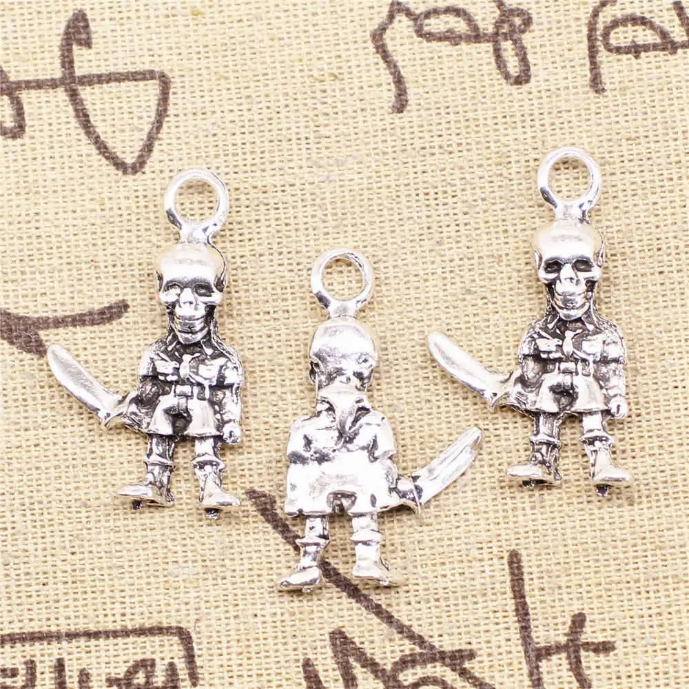 Cute Jewelry Make Accessories Charms Pirate Antique Silver Color Vintage Pendant 22x37mm 2pcs