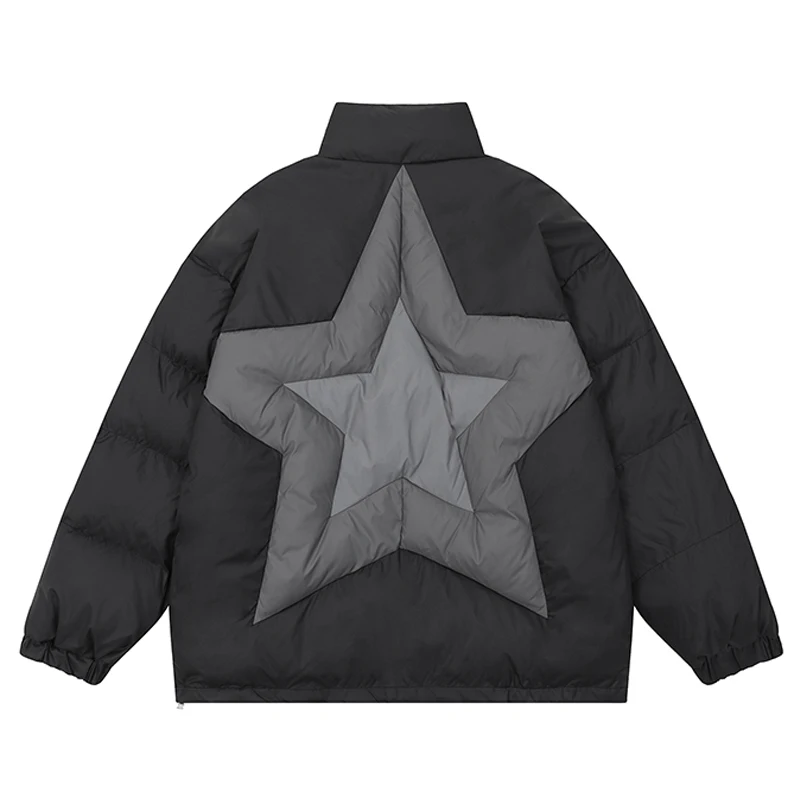 Star Patchwork Letter Embroidery Cotton Padded Puffer Parkas Jackets Streetwear Hip Hop Winter Casual Punk Rock Parkas Hipster