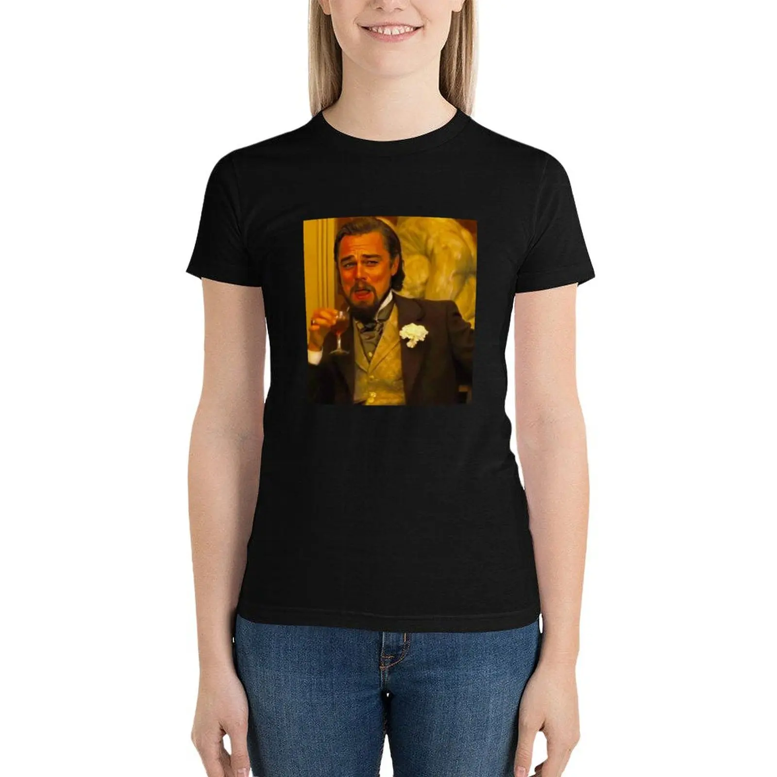 Leonardo DiCaprio Django Unchained Funny Meme T-Shirt Blouse lady clothes summer top funny oversized t shirts for Women