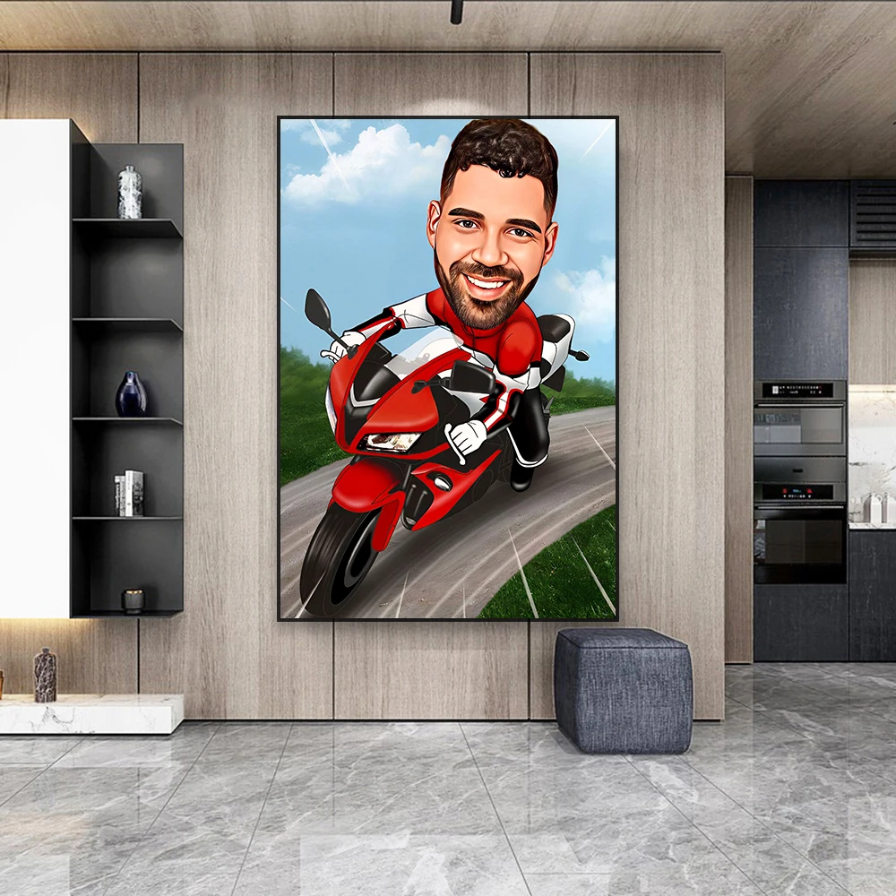 Custom Ride Motorcycle Poster Birthday Gift Canvas Painting Personalitized Cartoon Portrait Prints Home Bedroom Wall Decor