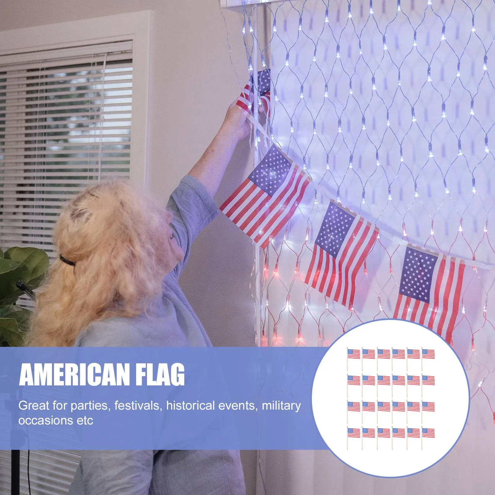 

40 Pcs American Flag Stick Decoration Independence Day Small Flags Wooden Pole Polyester Mini Usa