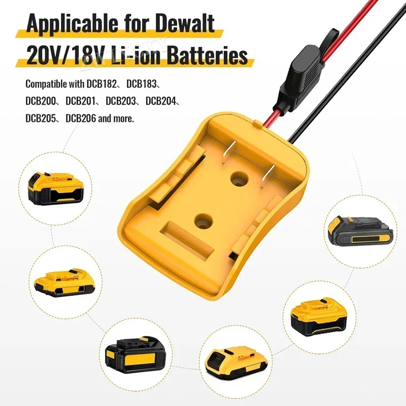 Battery Adapter for Dewalt 18V 20V Battery DCB205 DCB206 DCB204 Power Wheels Adapter with Wire Harness Connector Converter