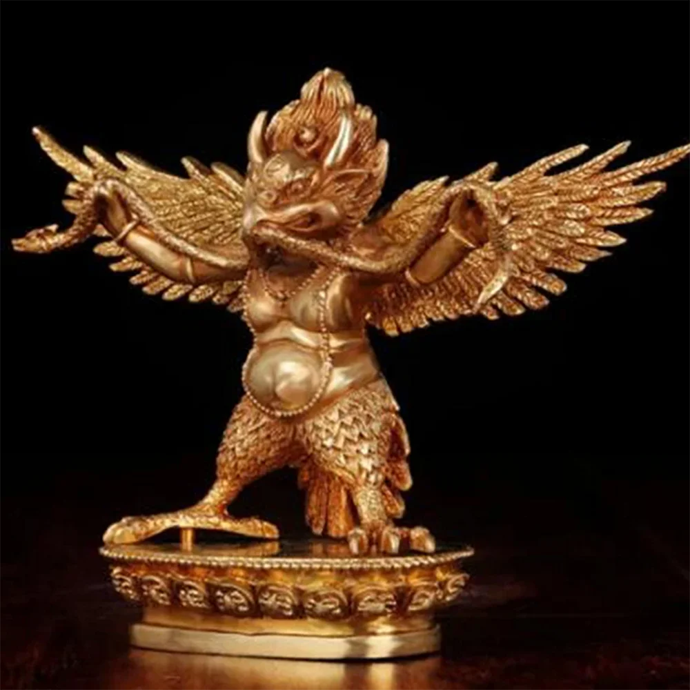 Asian Antique Tibet Handmade brass Gilt Garuda bird Buddha statue