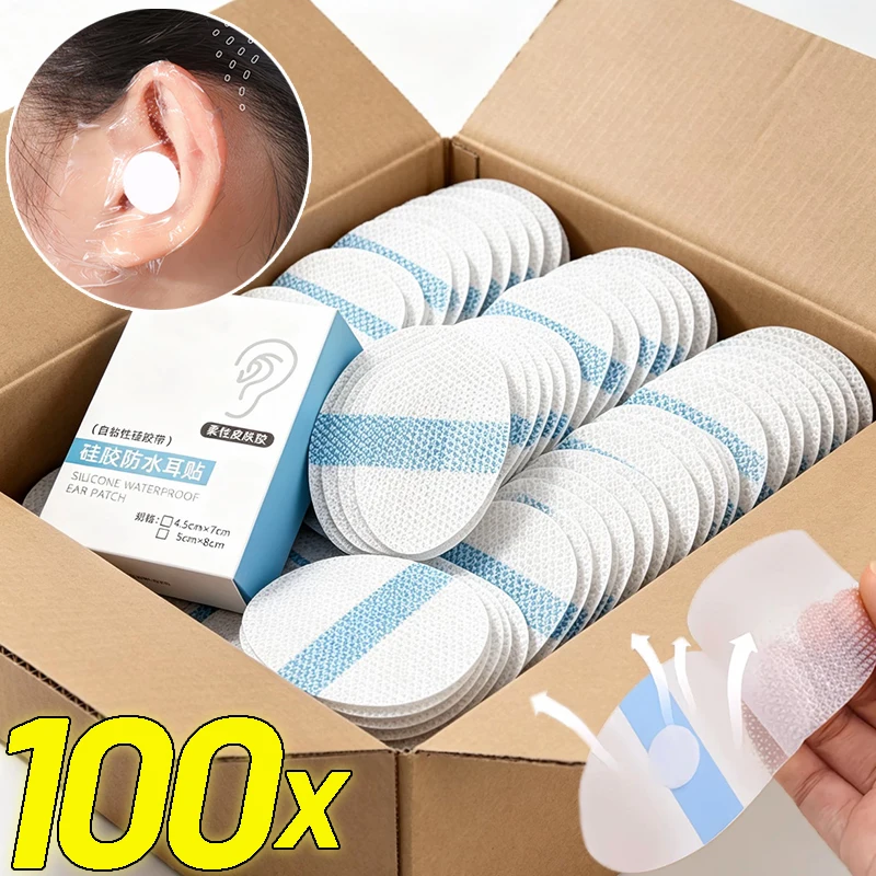 20/100 Pièces Patchs d'oreille imperméables pour adultes et enfants, pour la natation, le bain, le shampoing, autocollants d'oreille transparents auto-adhésifs 1