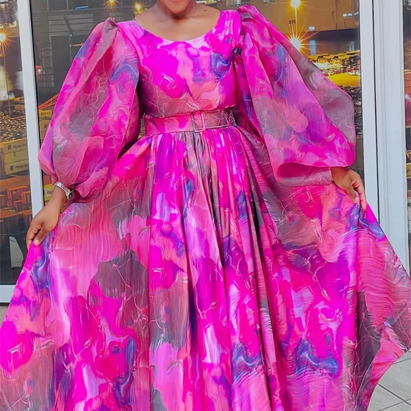 

Women's Casual Long Sleeve Seaside Dresses Elegant Deep V-neck Hight Waist Holiday Dress Fashion Floral Print Draped Long Dress