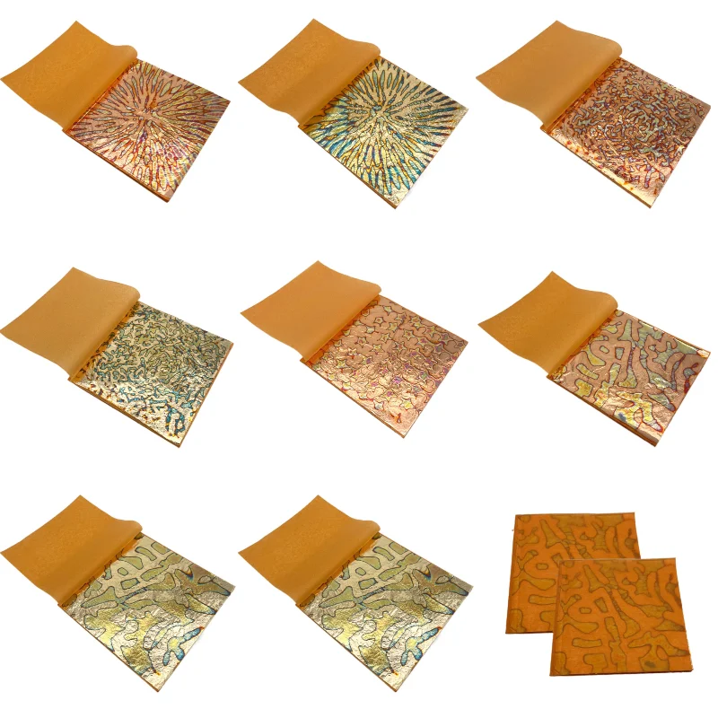 Colorful Variegated Gold Foil Leaf 14 x 14cm 50 Sheets Per Booklet For Crafts Nail Decoration Gilding Imitation Gold Foil