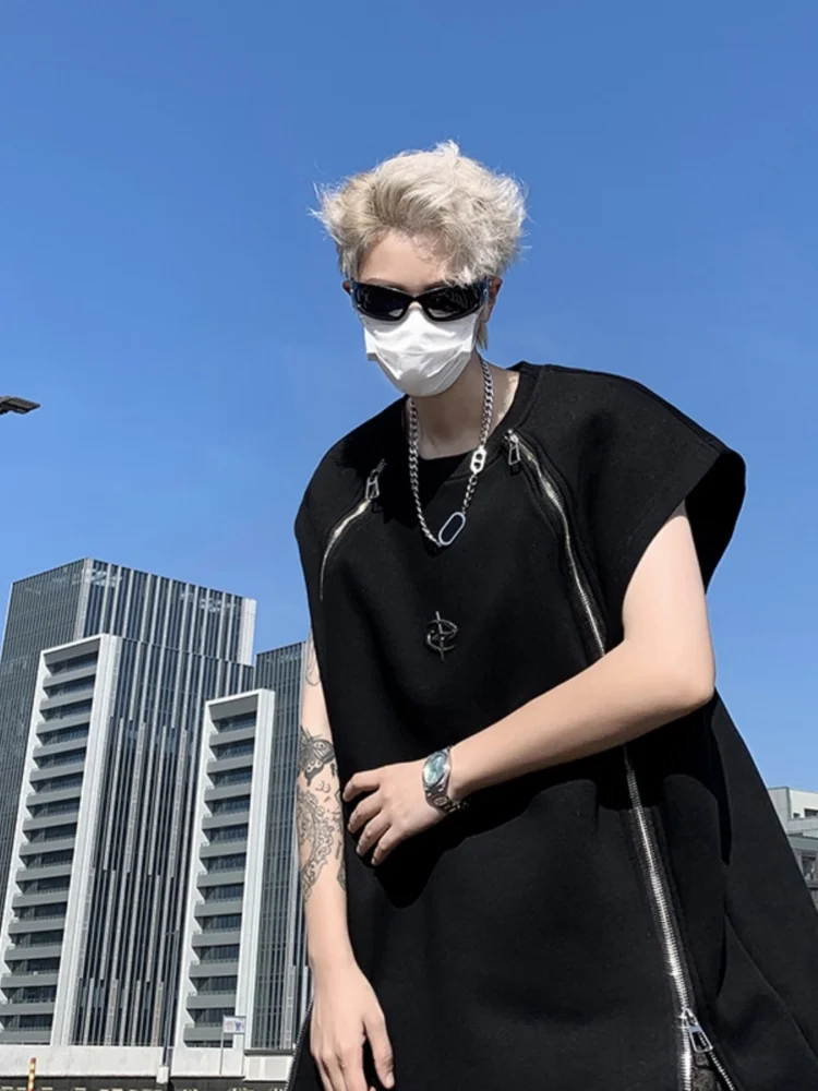 

Мужской жилет на молнии в стиле хип-хоп, летний, модный дизайн, уличная одежда, с подплечниками, американский уличный стиль