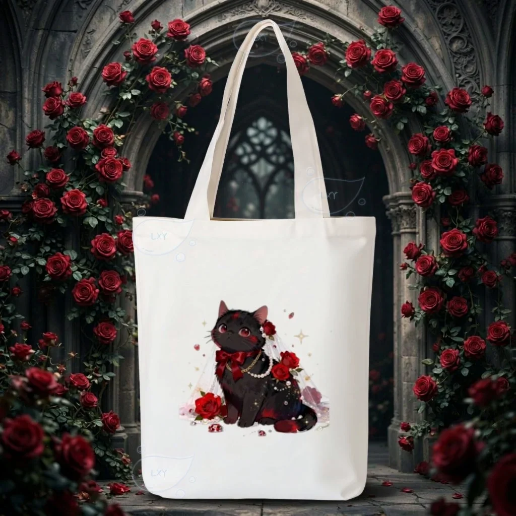 Pearl Bow Floral Envelope Canvas Shoulder Bag Romantic Pink Flower Pattern Large Tote Bag For Outing