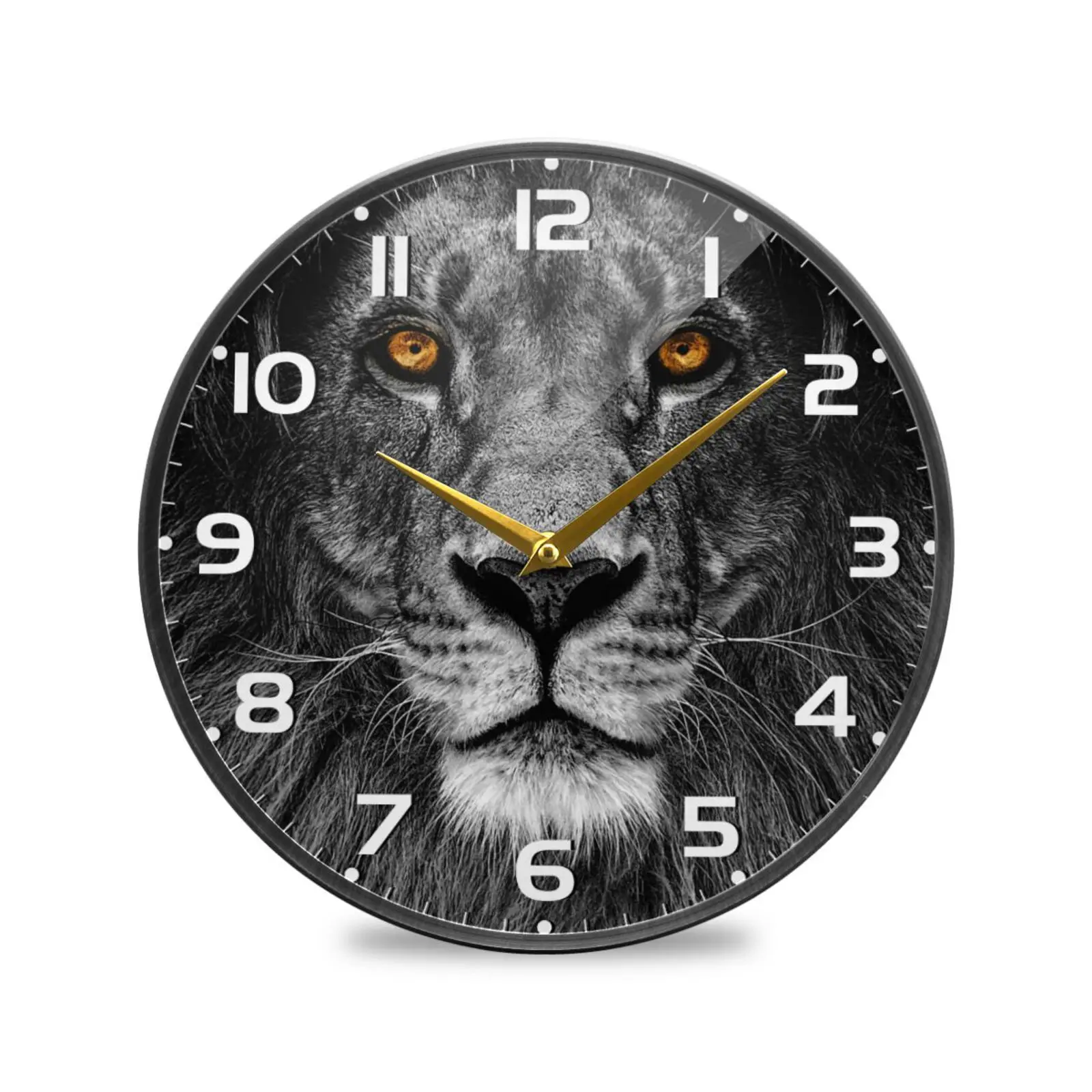 Ferocious Lion Black Acrylic Round Wall Clock Silent Non Ticking Desk Clock Battery Operated Hanging Watch Office Home Decor