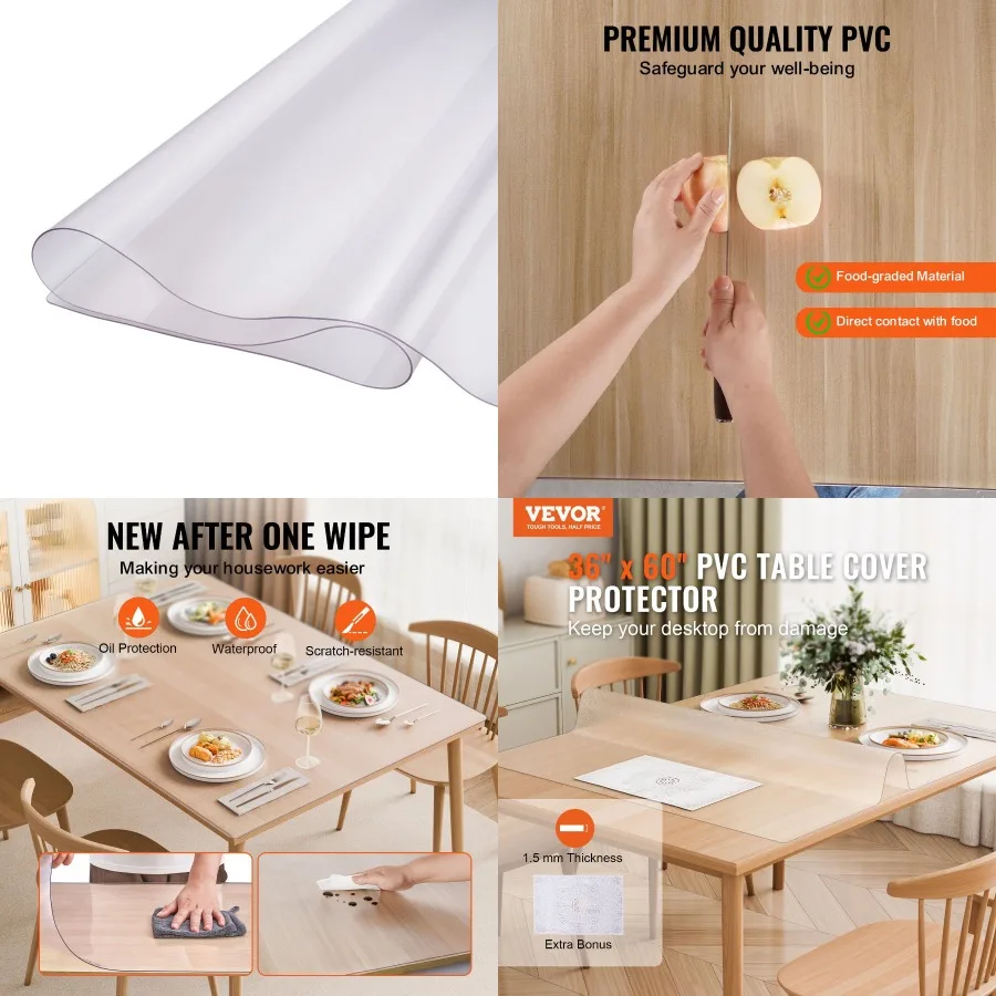 

VEVOR PVC Table Protector 36x60 Inch Frosted Plastic Desk Protector 1.5mm Thick