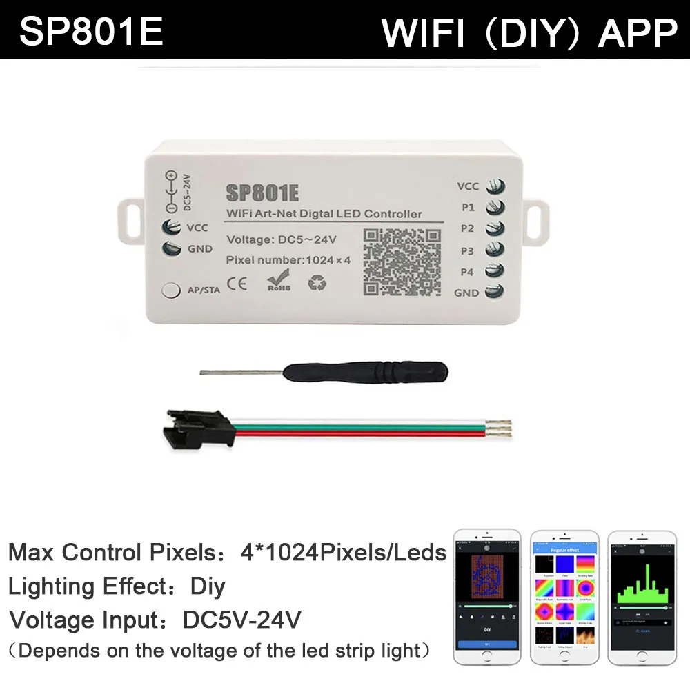 WS2812B WS2811 LED Strip Light Bluetooth/Music/WIFI/USB Pixels Controller SP107E SP108E SP110E SP511E SP801E SP002E DC5V-24V