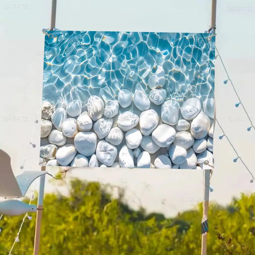 Sunlight Shining on Sea Water Creative Pattern Hanging Flag Polyester Printed Banner Hand Pulled Flag