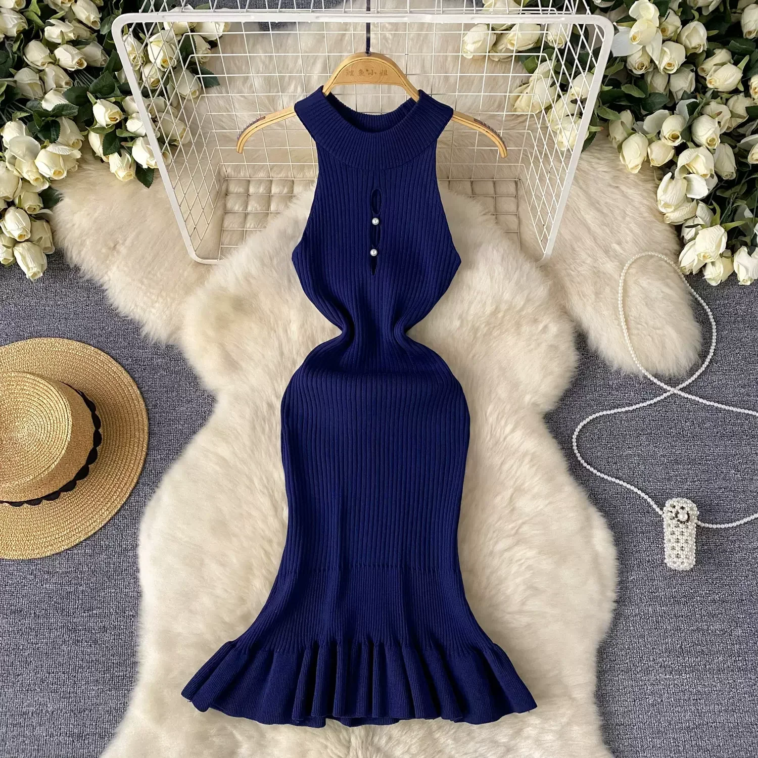 Chic Fashion Sexy Package Hips Buttons Knitted Summer Dress Women Slim Elastic Sheath Party Mini Dress Streetwear Tunic