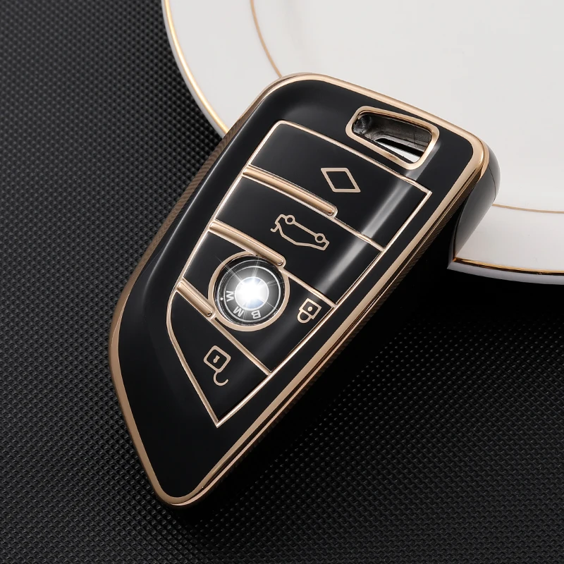 TPU Golden edge Style Car Key Case Cover Shell Fob For BMW X3 X5 X6 F30 F34 F10 F20 G20 G30 G01 G02 G05 F15 F16 1 3 5 7 Series