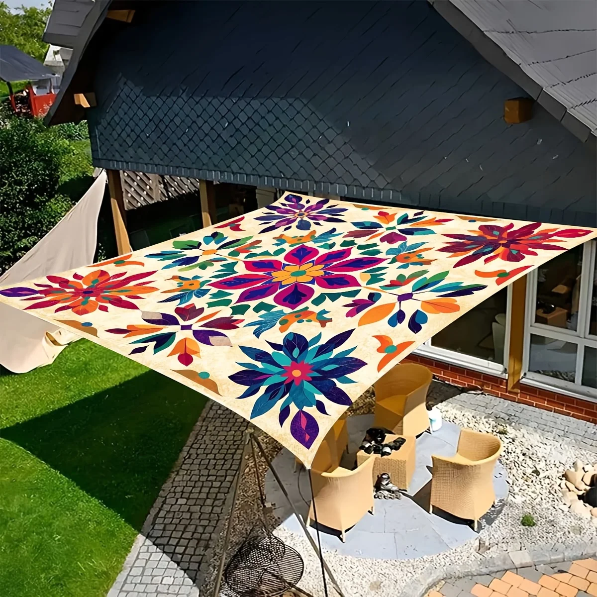Bohemian Mandala Gradient Thickened Sunshade Sail, Suitable for Garden Terrace Pool Outdoor Sunshade