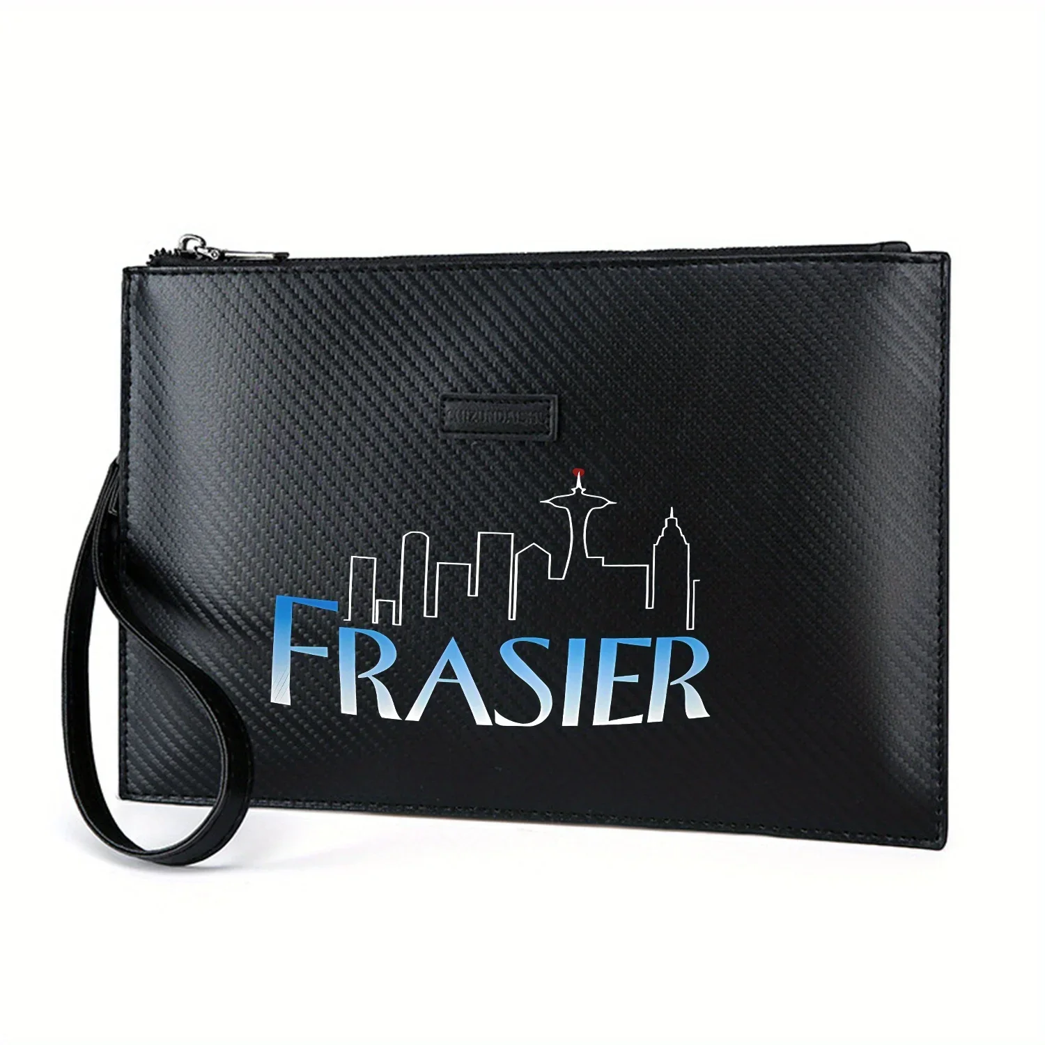 City silhouette logo blue letter Elegant Printed PU Men's Handbag Fashionable and Practical for Everyday Carry