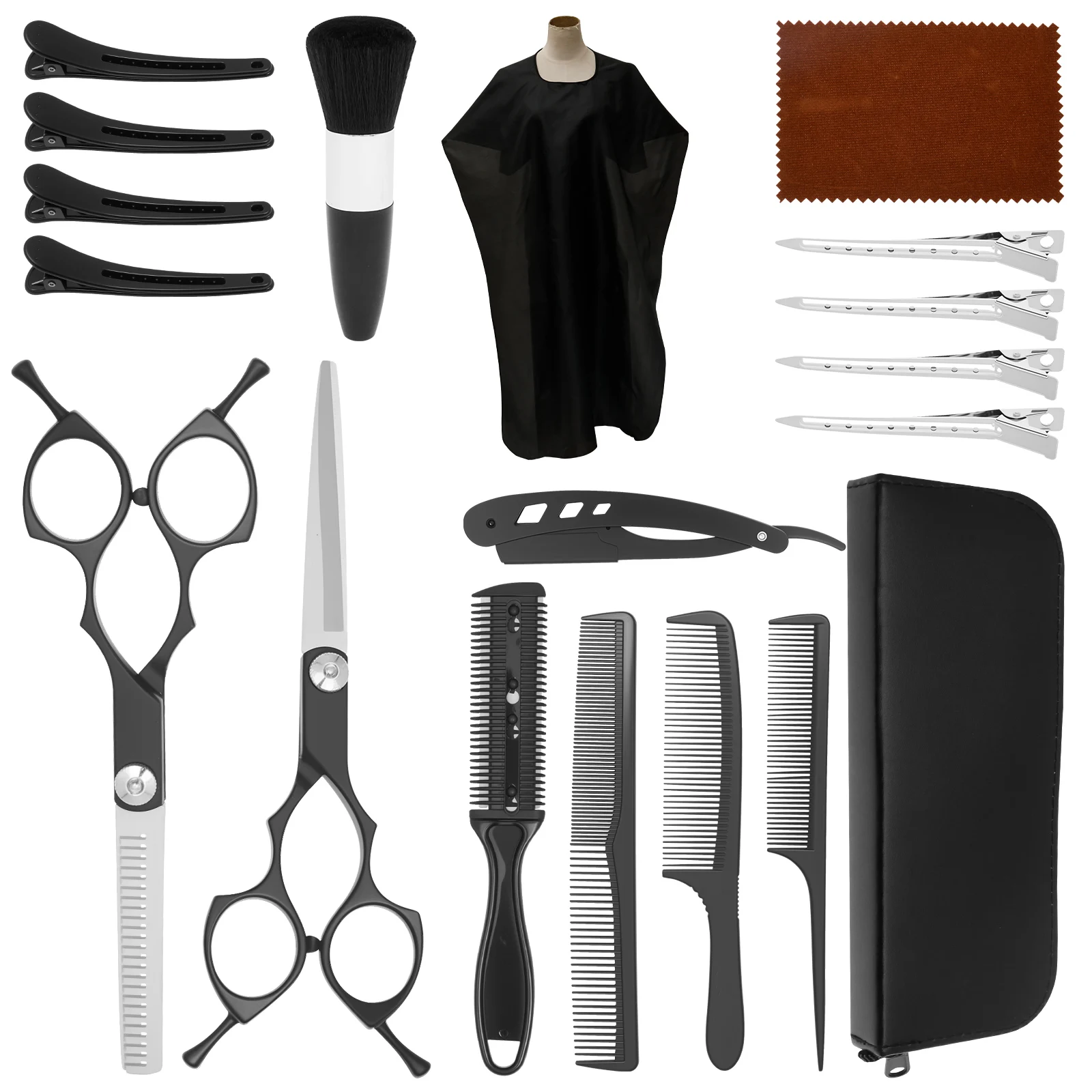 19Pcs Hair Cutting Scissors Set Stainless Steel Hair Barber Shop Scissors Thinning Shear Shaver Combs Salon Haircut Styling Tool