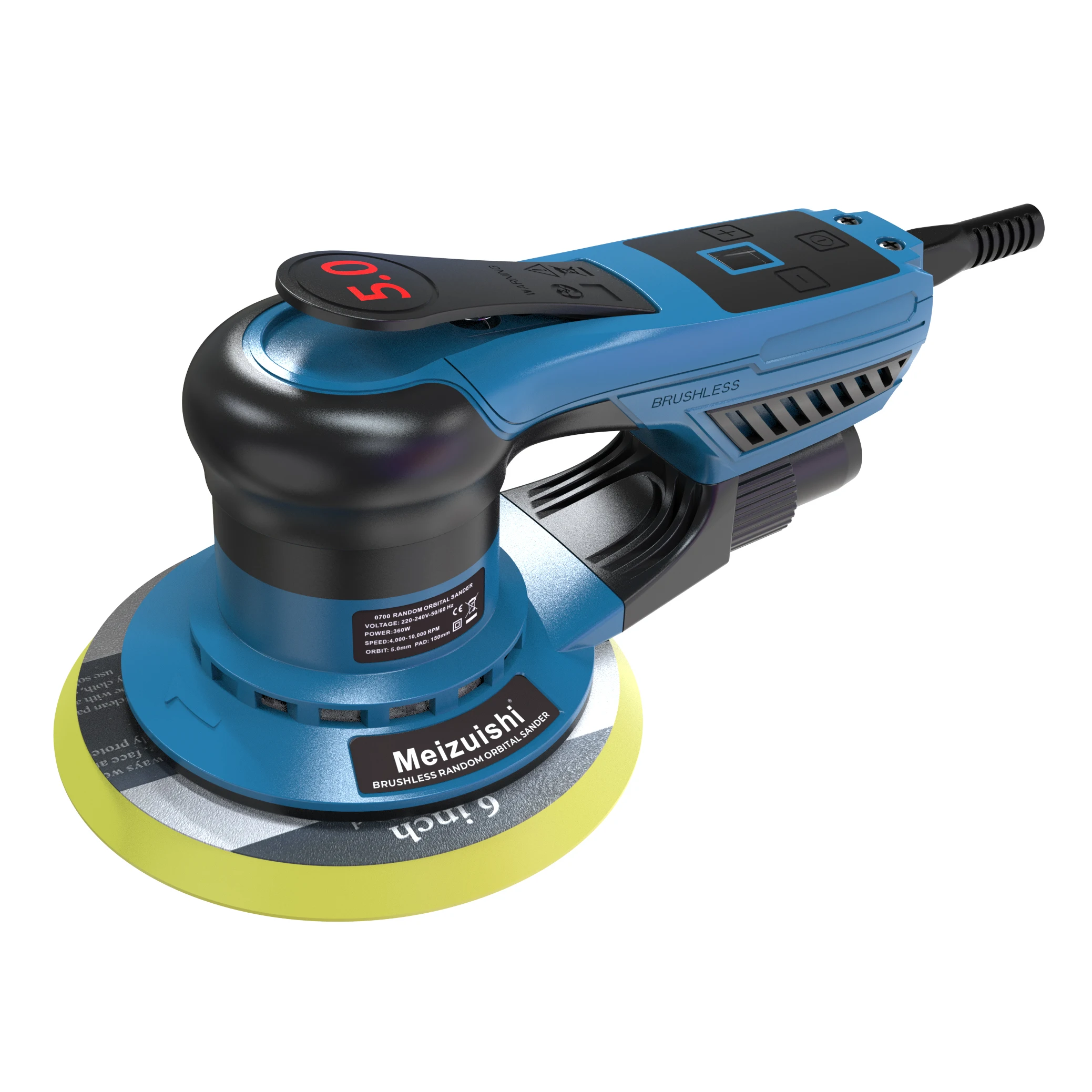 

360W 150MM Случайная орбитальная шлифовальная машина 5,0 мм Эксцентрикость Бесщеточная электрическая орбитальная шлифовальная машина