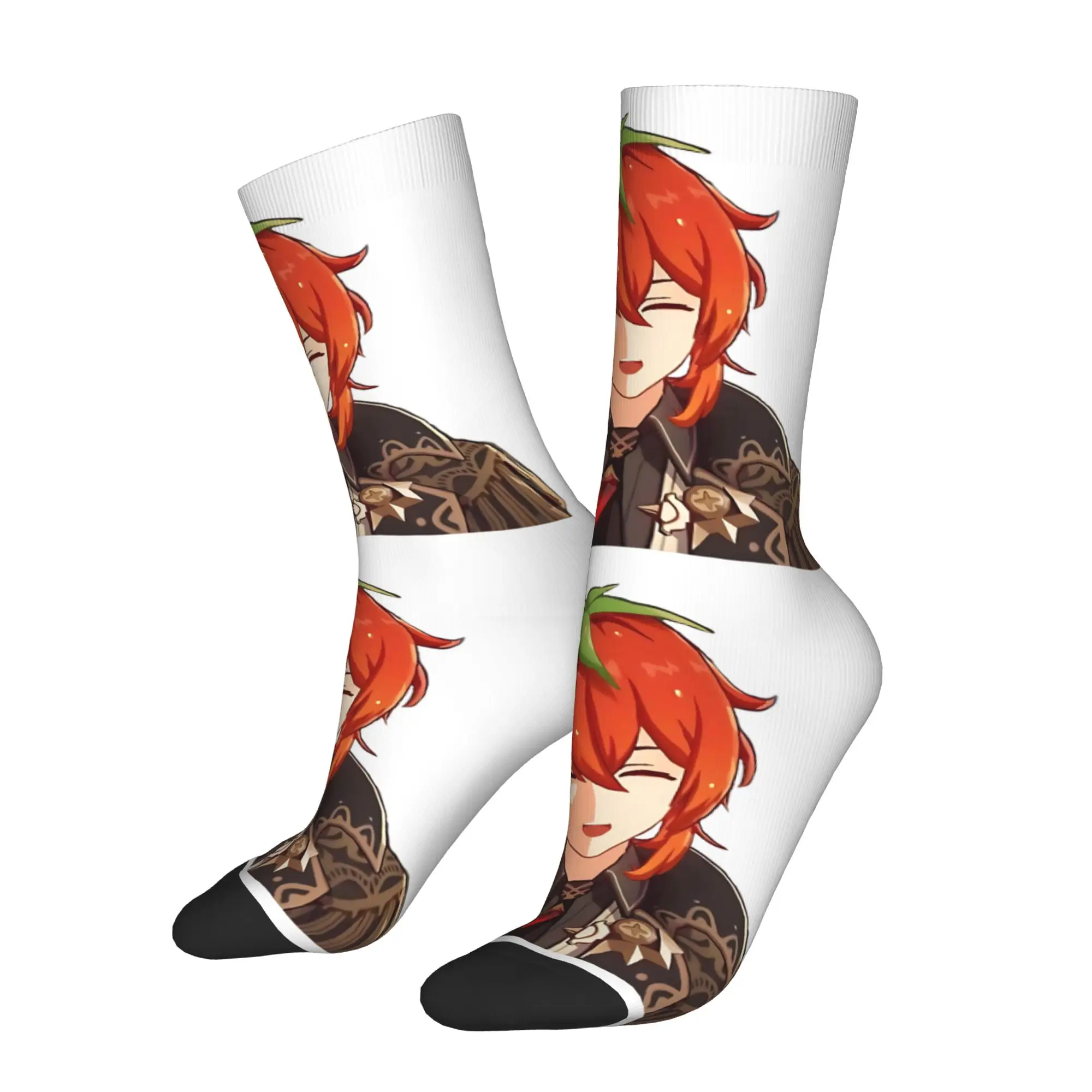 strawberry diluc  genshin impact Men Women Socks Outdoor Novelty Spring Summer Autumn Winter Stockings Gift