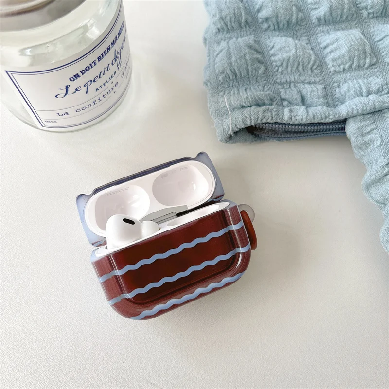 Casing Earphone pola gelombang kreativitas untuk Apple Airpods 4 3 2 Pro, casing pengisi daya Headphone silikon pesona Pro 2