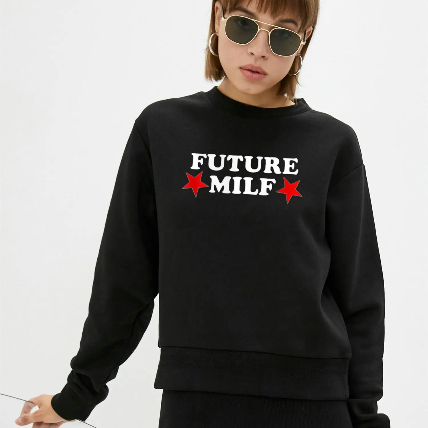 Future Milfs Funny Vintage Women Crewneck Sweatshirts Long Sleeve Loose Cotton Streetwear 2000s Y2k Grunge Clothes Jumpers