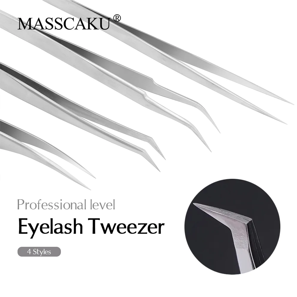 

New Style Professional Portable Eyelash Extension Tweezers Anti-Static Silver Gray Stainless Steel Lashes Makeup Tools in Stock