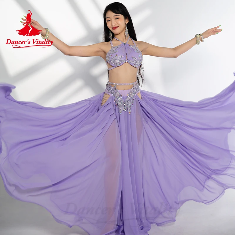 Belly Dancer Costume Set for Women\'s Advanced luxury AB Stones Chiffon Suit Customized Adult Child Oriental Dancing Outfit