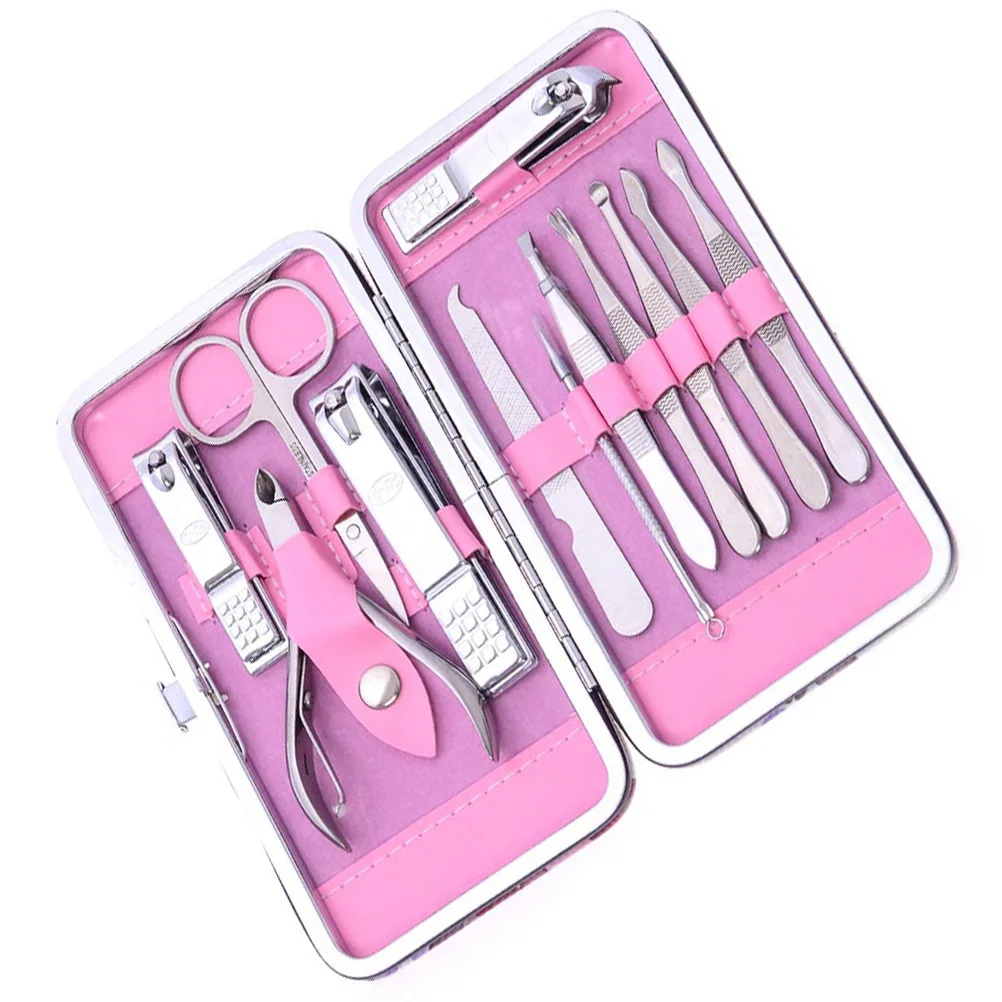 12-częściowy profesjonalny zestaw do manicure i pedicure, mocne nożyczki do paznokci ze stali nierdzewnej, pilnik, kompaktowe etui.