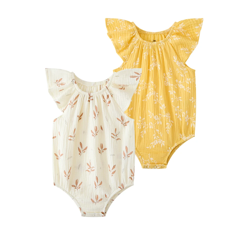 Kiddiezoom 2 Pcs Cute Sweet Flutter Sleeves Newborn Girl Bodysuits Soft 100%Cotton Bay Clothes
