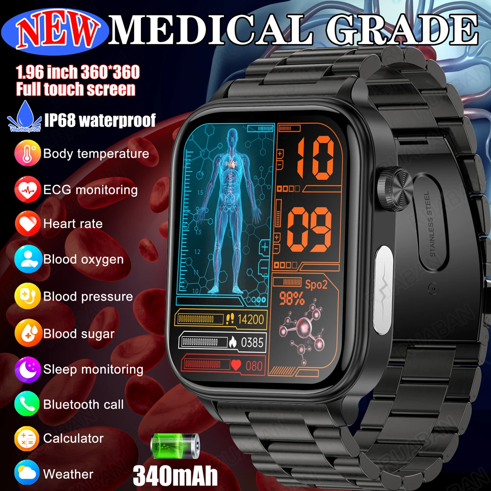 Reloj inteligente de grado médico para hombre, novedad de 2024, lípidos en sangre, ácido úrico, Bluetooth, Monitor de llamadas, relojes SOS, reloj inteligente deportivo para la salud para mujer