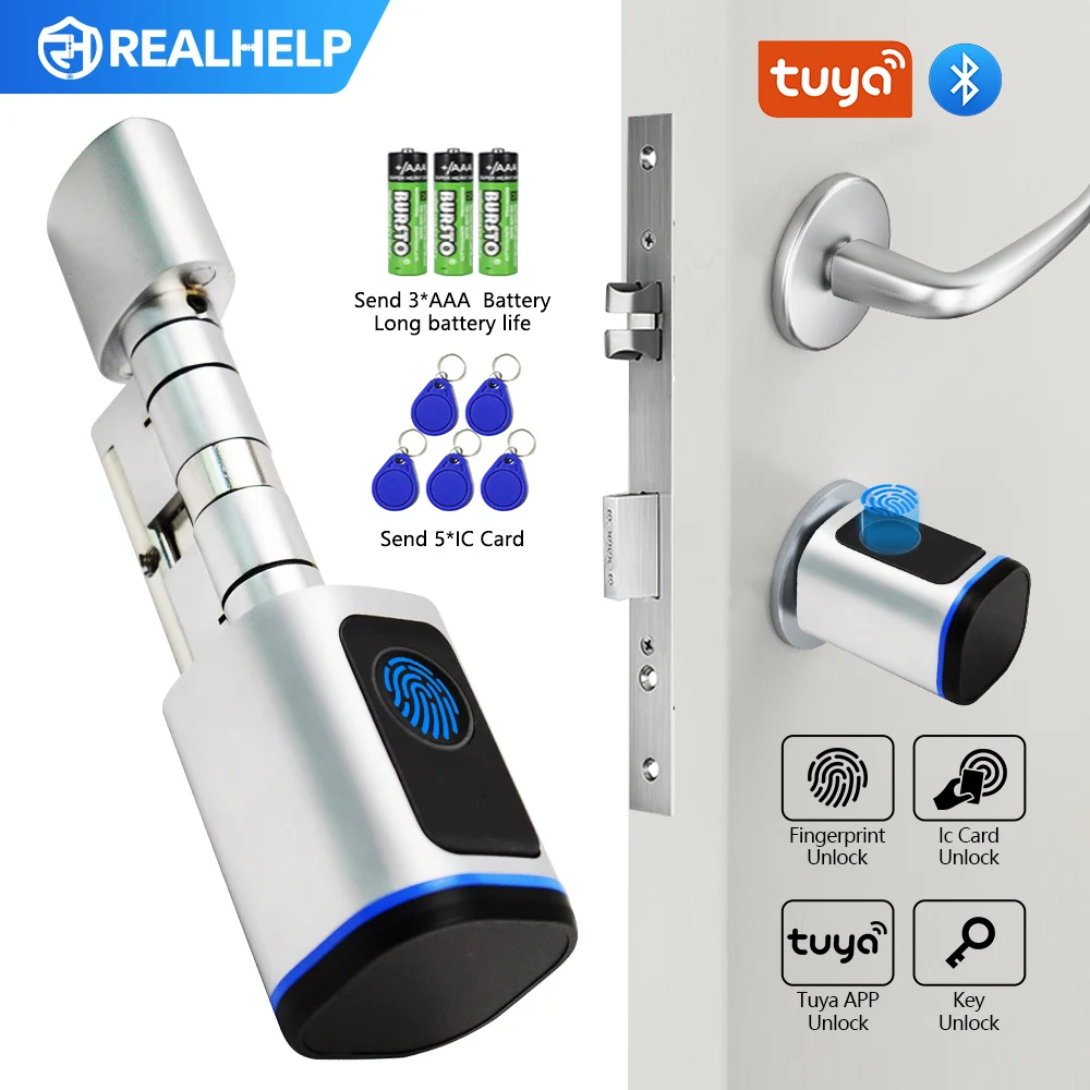 Tuya App Remote Smart Türschloss Zylinder Fingerprint Lock für EU Türen Unterstützung Karte Mechanische Schlüssel Öffnen