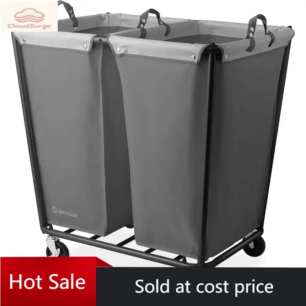 

Акция: ограниченное предложение по цене! Двухсекционная стальная тележка для белья с выдвижными тканевыми контейнерами для дома или отеля.