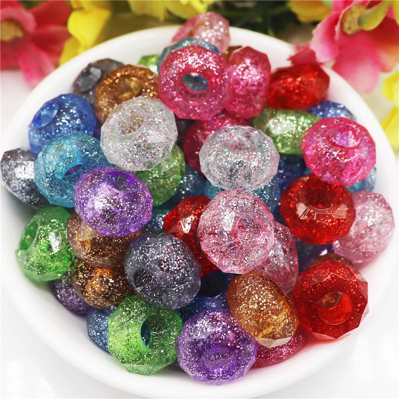 10Pcs/Lot New Color Powder 14mm Cut Faceted 5mm Large Hole Beads Charms Fit Bracelet Necklace Jewelry Shoelace Beads Hair Beads