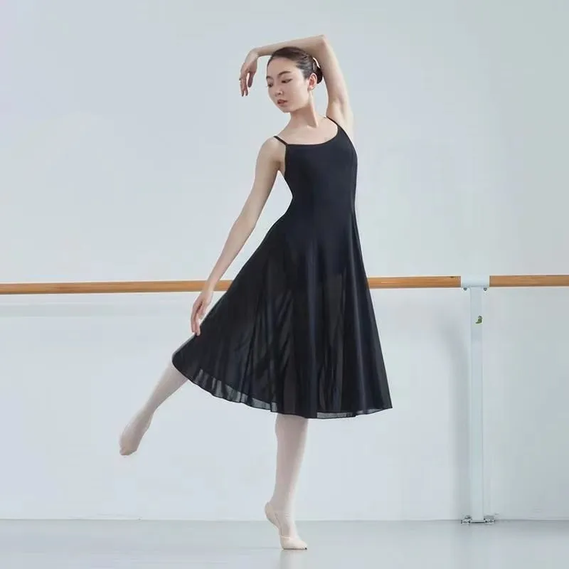 Women Girls Sleeveless Sling Dress Birthday Party Classical Ballet Lyrical Dress Formal Dance Chiffon Romper Gown Ballerina